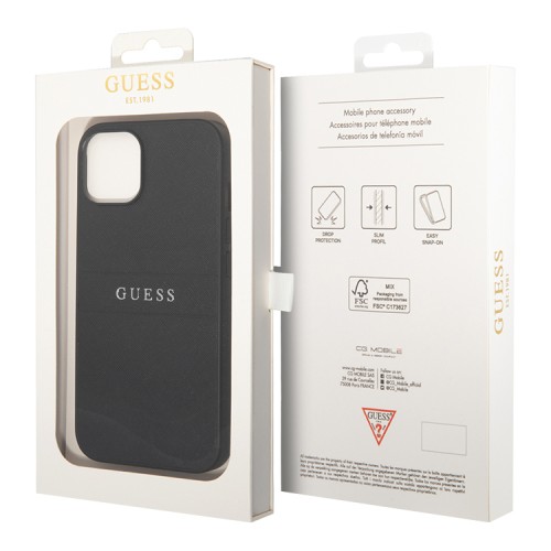 Чехол Guess PU Saffiano with Metal logo Hard для iPhone 14 Plus, черный