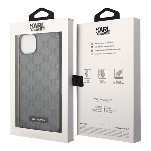 Чехол Lagerfeld PU Saffiano Monogram w Metal logo Hard для iPhone 14, серый