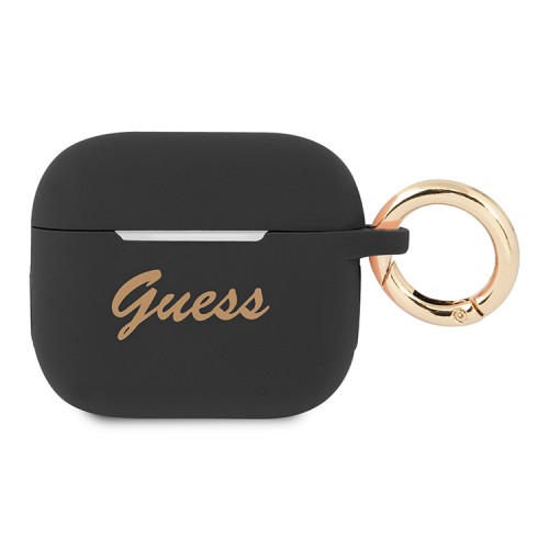 Чехол Guess Silicone Script logo с кольцом для Airpods 3 (2021), черный