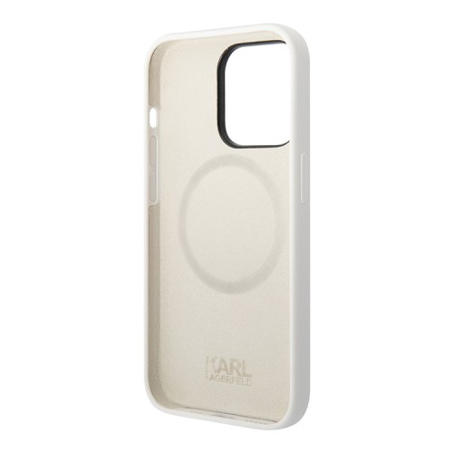 Чехол Lagerfeld Liquid silicone RSG logo Hard для iPhone 14 Pro, белый (MagSafe)
