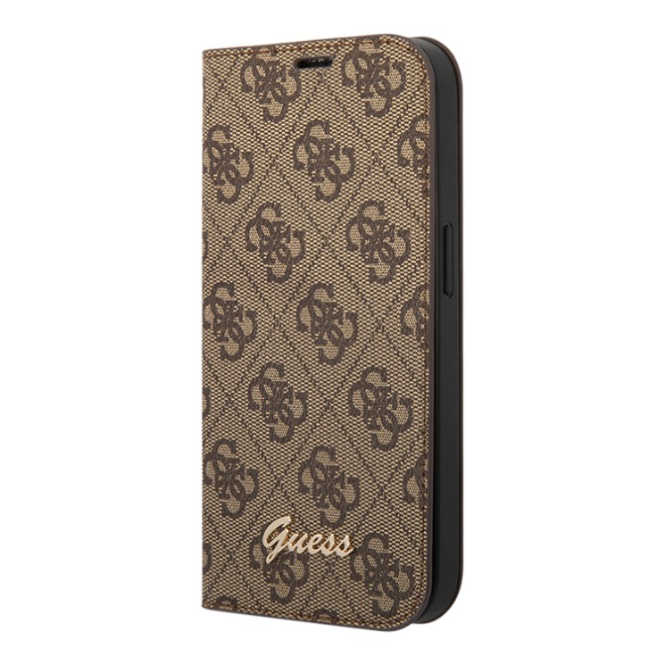 Чехол Guess PU 4G Script metal logo Booktype для iPhone 14 Plus, коричневый