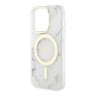 Чехол Guess Marble Hard для iPhone 14 Pro Max, белый/золотой (MagSafe)