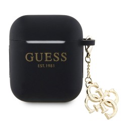 Guess для Airpods 1/2 чехол Liquid silicone with 4G Diamond charm Black