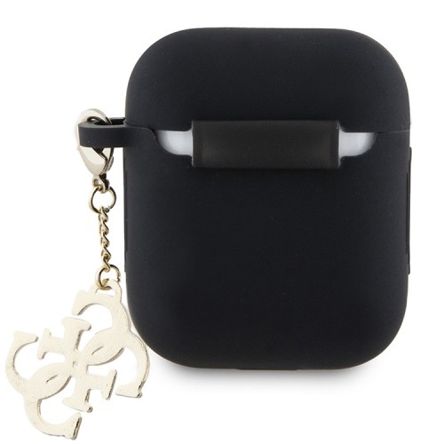 Guess для Airpods 1/2 чехол Liquid silicone with 4G Diamond charm Black