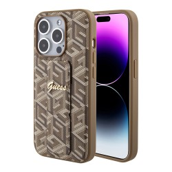 Guess для iPhone 15 Pro Max чехол GripStand PU G CUBE with Script metal logo Hard Brown