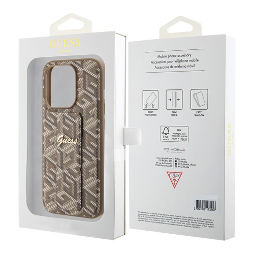 Guess для iPhone 15 Pro Max чехол GripStand PU G CUBE with Script metal logo Hard Brown