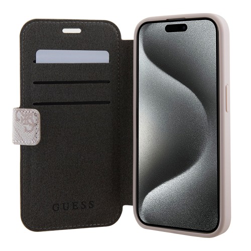 Guess для iPhone 15 Pro чехол PU 4G Big metal logo Booktype Pink