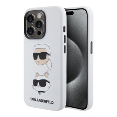 Lagerfeld для iPhone 15 Pro Max чехол Liquid Silicone NFT Karl &amp; Choupette heads Hard White