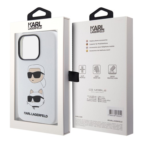Lagerfeld для iPhone 15 Pro Max чехол Liquid Silicone NFT Karl & Choupette heads Hard White