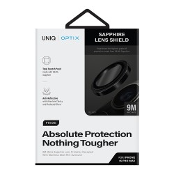 Uniq стекло сапфировое для iPhone 15 Pro Max, OPTIX Camera Sapphire Lens Stainless steel Black