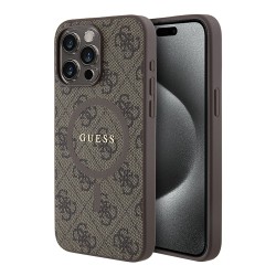 Guess для iPhone 14 Pro Max чехол PU 4G Colored ring Metal logo Hard Brown (MagSafe)