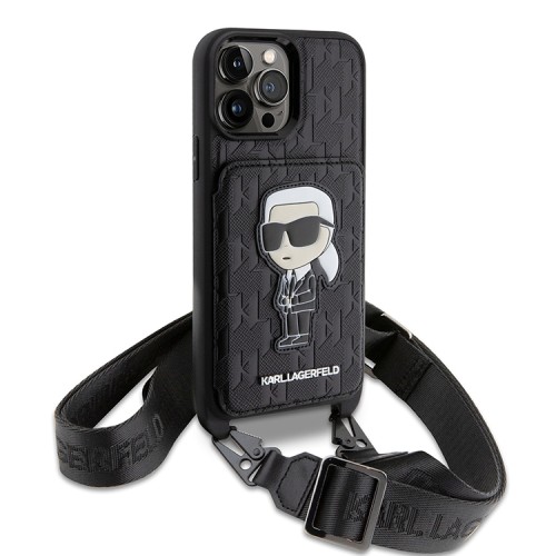 Karl Lagerfeld для iPhone 15 Pro чехол Crossbody cardslot PU Saffiano Monogram NFT Karl Ikon Hard Black