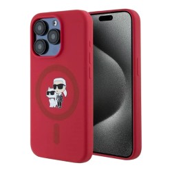 Karl Lagerfeld для iPhone 15 Pro чехол Liquid Silicone NFT Karl & Choupette Body Hard Red (MagSafe)