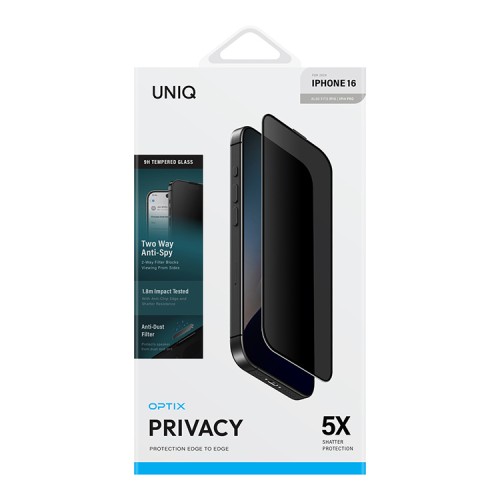 Uniq стекло для iPhone 16 OPTIX Privacy Clear/Black (+installer)
