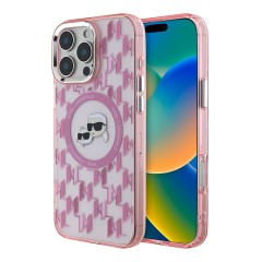 Karl Lagerfeld для iPhone 16 Pro чехол PC/TPU Monogram NFT Karl&amp;Choupette Pink (MagSafe)