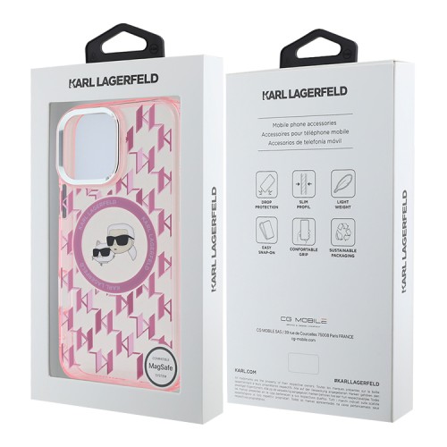 Karl Lagerfeld для iPhone 16 Pro чехол PC/TPU Monogram NFT Karl&Choupette Pink (MagSafe)