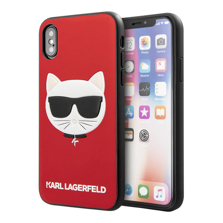 Чехол Karl Lagerfeld PU Leather Choupette Hard Glitter для iPhone X/XS, красный