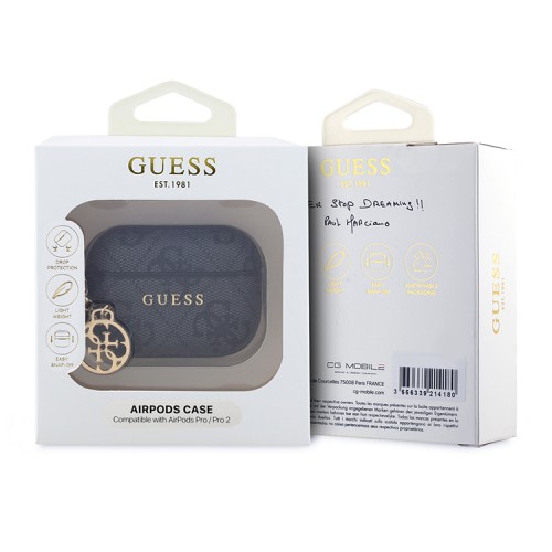 Guess для Airpods Pro 2 чехол PU leather 4G with Classic metal logo and Charm Black