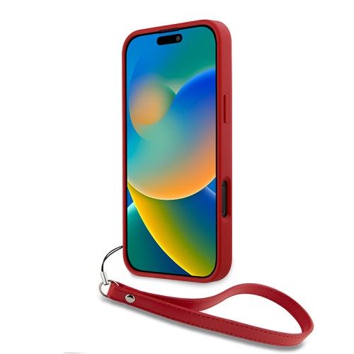 DKNY для iPhone 16 Pro Max чехол PU Stack metal logo Hard + Hand strap Pink