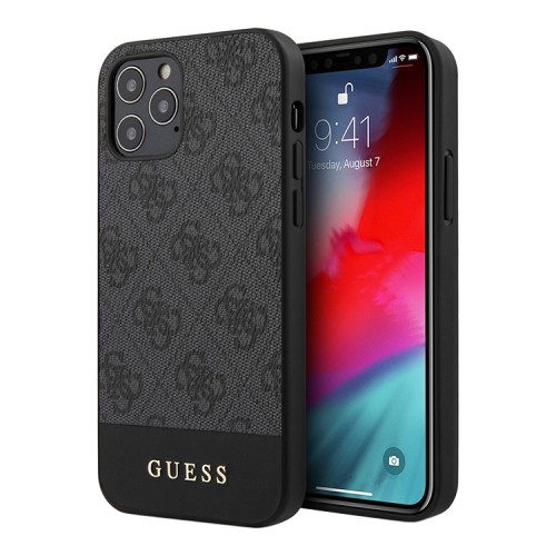 Чехол Guess 4G Stripe Metal logo Hard для iPhone 12 | 12 Pro, серый