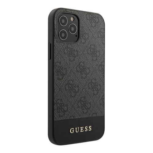 Чехол Guess 4G Stripe Metal logo Hard для iPhone 12 | 12 Pro, серый