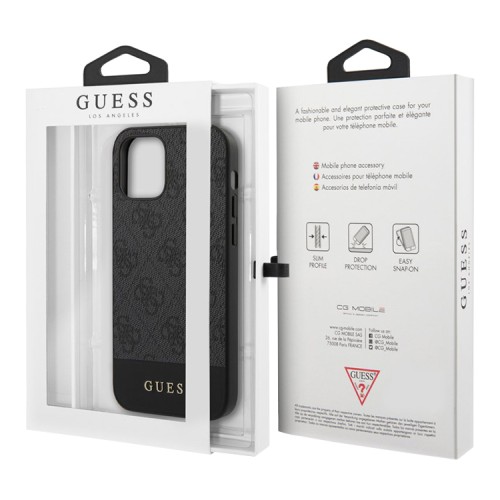 Чехол Guess 4G Stripe Metal logo Hard для iPhone 12 | 12 Pro, серый
