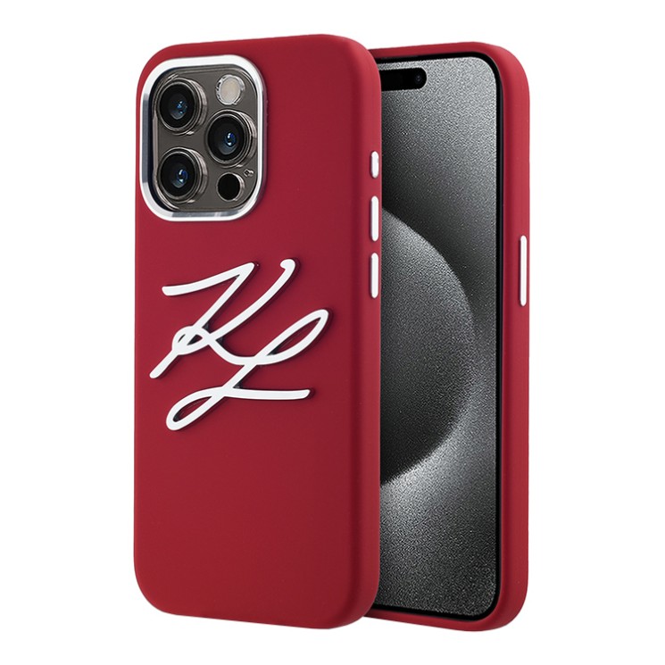 Karl Lagerfeld для iPhone 15 Pro Max чехол Liquid Silicone Metal Logo Initials Hard Red
