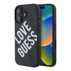 Guess для iPhone 16 чехол PU Love Guess logo Hard Black (MagSafe)