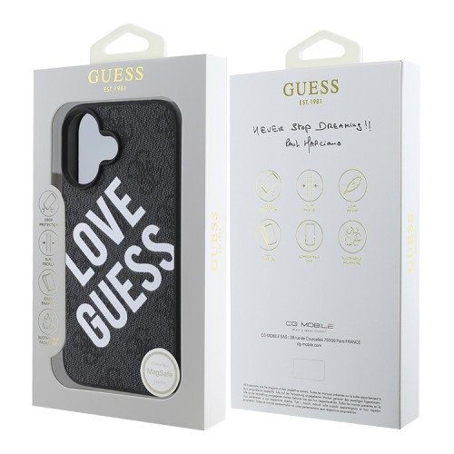Guess для iPhone 16 чехол PU Love Guess logo Hard Black (MagSafe)