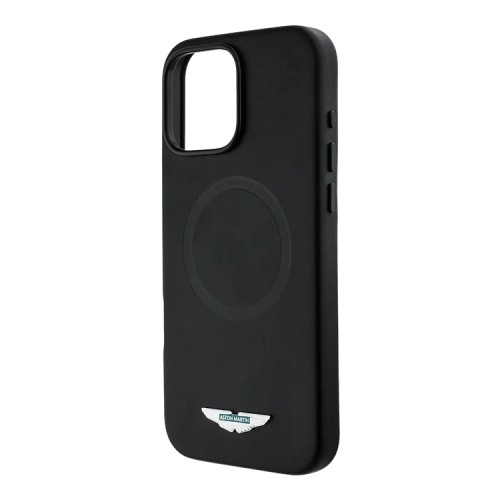 Aston Martin для iPhone 16 Pro Max чехол PU Full Wrapped Metal logo & Camera Hard Black (MagSafe)