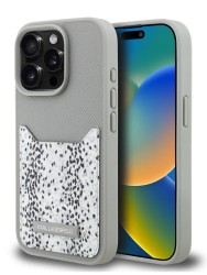 Karl Lagerfeld для iPhone 15 Pro Max чехол Cardslot PU Grained leather Leopard pocket Hard Grey
