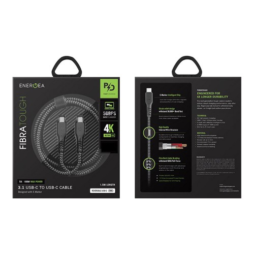 Кабель EnergEA FibraTough USB-C to USB-C 3.1 Gen1 5Gbps 5A Black 1.5m
