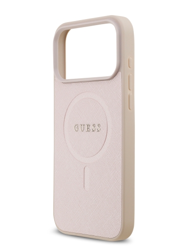 Guess для iPhone 17 Pro чехол PU Saffiano with Classic metal logo Hard Pink (MagSafe)