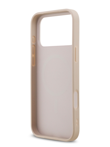 Guess для iPhone 17 Pro чехол PU Saffiano with Classic metal logo Hard Pink (MagSafe)