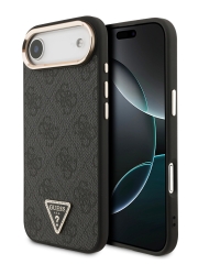 Guess для iPhone Air чехол PU 4G Triangle Diamond metal logo Gold camera Hard Black (MagSafe)