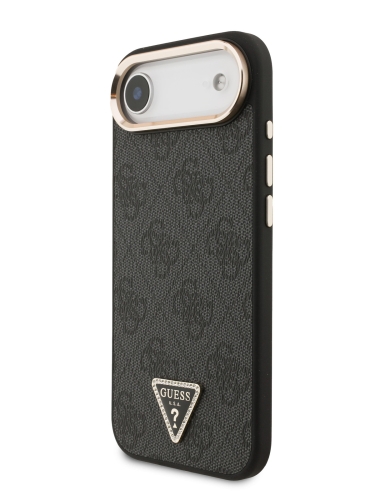 Guess для iPhone Air чехол PU 4G Triangle Diamond metal logo Gold camera Hard Black (MagSafe)