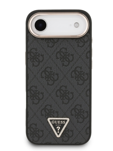 Guess для iPhone Air чехол PU 4G Triangle Diamond metal logo Gold camera Hard Black (MagSafe)