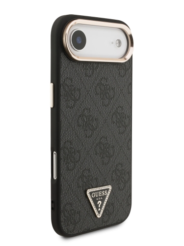 Guess для iPhone Air чехол PU 4G Triangle Diamond metal logo Gold camera Hard Black (MagSafe)