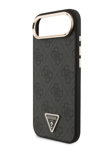 Guess для iPhone Air чехол PU 4G Triangle Diamond metal logo Gold camera Hard Black (MagSafe)