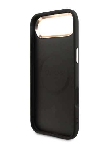 Guess для iPhone Air чехол PU 4G Triangle Diamond metal logo Gold camera Hard Black (MagSafe)