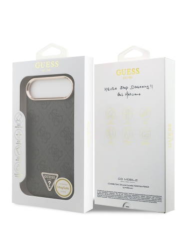 Guess для iPhone Air чехол PU 4G Triangle Diamond metal logo Gold camera Hard Black (MagSafe)