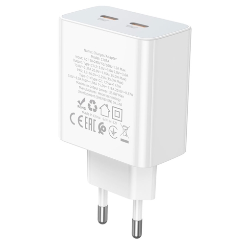 HOCO сетевое зарядное устройство C108A Leader charger Type-C PD35W + Type-C PD 35W White