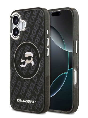 Karl Lagerfeld для iPhone 17 чехол IML NFT Karl&Choup Head on logo Metal Cam Hard Black (MagSafe)