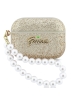 Guess для Airpods Pro 3 чехол Glitter flakes Metal logo with Pearl hand strap Gold
