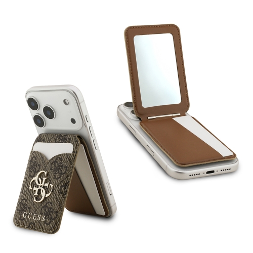 Guess картхолдер бумажник-стенд Wallet MagSafe Cardslot Stand with Mirror PU 4G Big metal logo Brown
