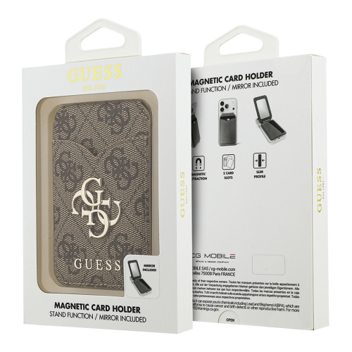 Guess картхолдер бумажник-стенд Wallet MagSafe Cardslot Stand with Mirror PU 4G Big metal logo Brown