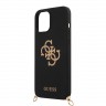 Чехол Guess Liquid Silicone 4G Big logo Hard +Gold chain для iPhone 12 Pro Max, черный