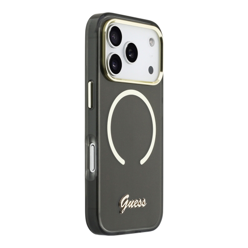 Guess для iPhone 17 Pro чехол IML Script Metal logo and Camera Hard Black (MagSafe)