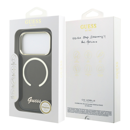 Guess для iPhone 17 Pro чехол IML Script Metal logo and Camera Hard Black (MagSafe)