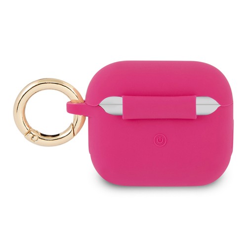 Чехол Guess Silicone Script logo с кольцом для Airpods 3 (2021), фуксия